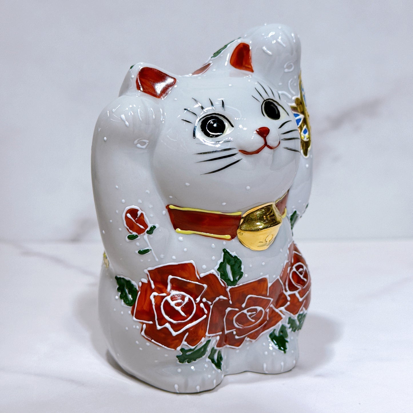 日本九谷烧招财猫 蔷薇4号