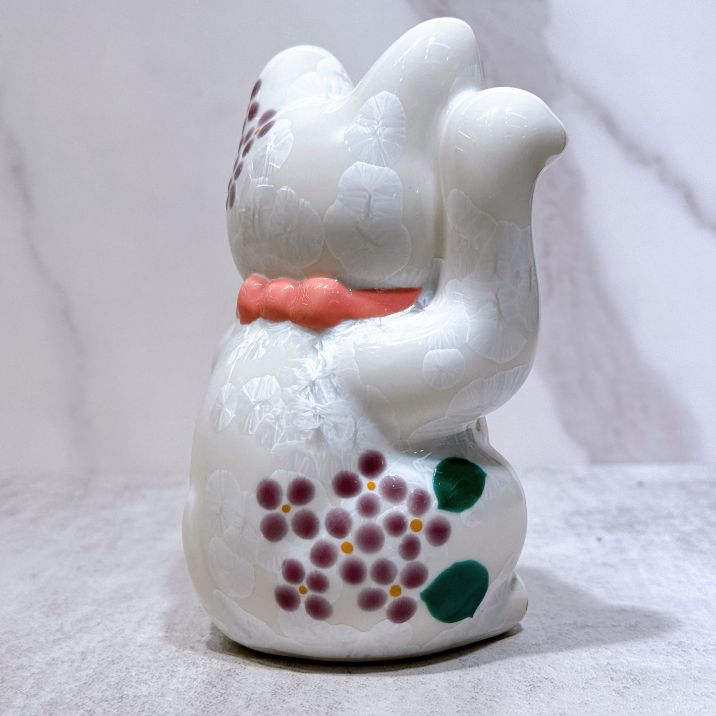 日本清水烧招财猫 花结晶 白 体花 健康 右
