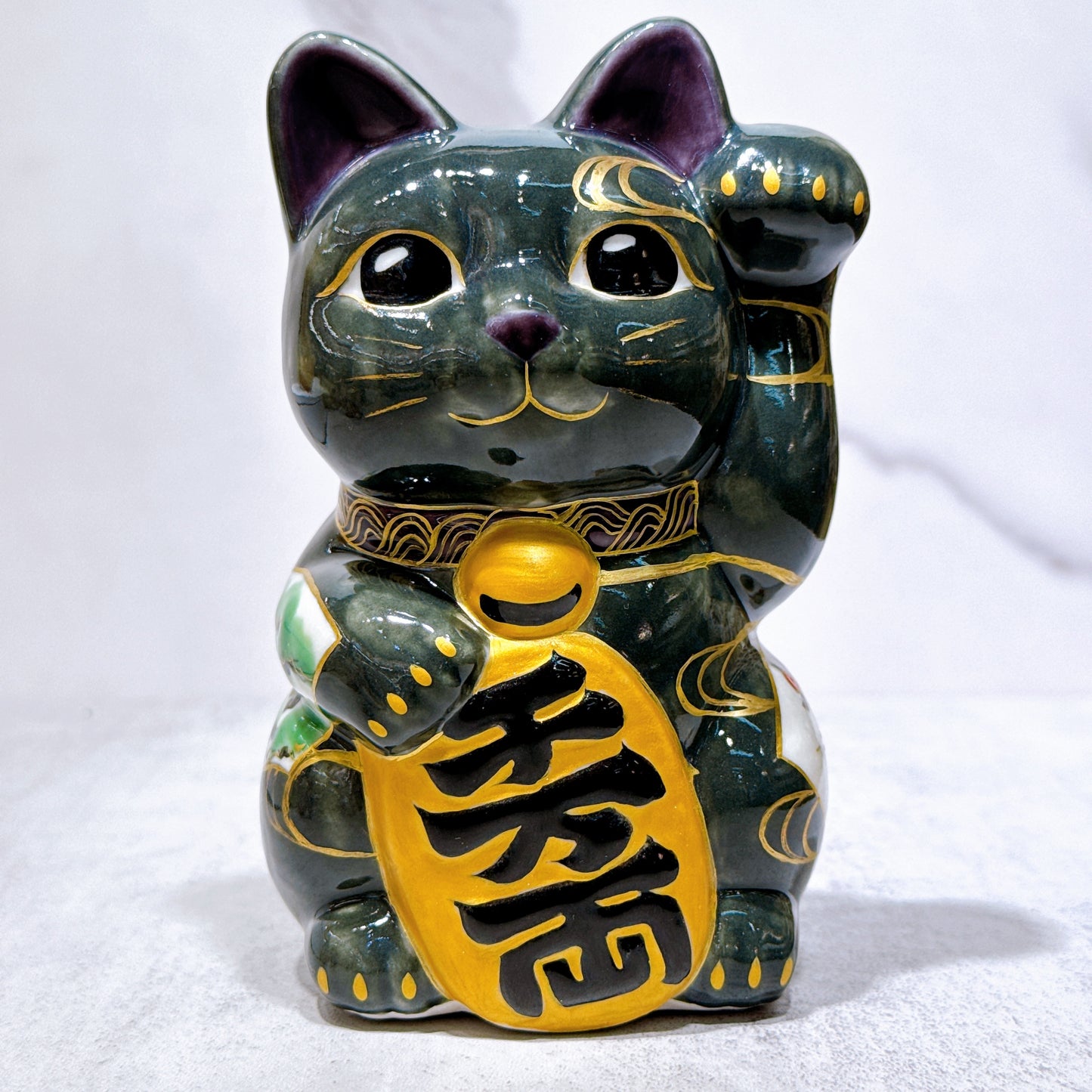 日本清水燒招財貓 色繪 松竹梅 千万両