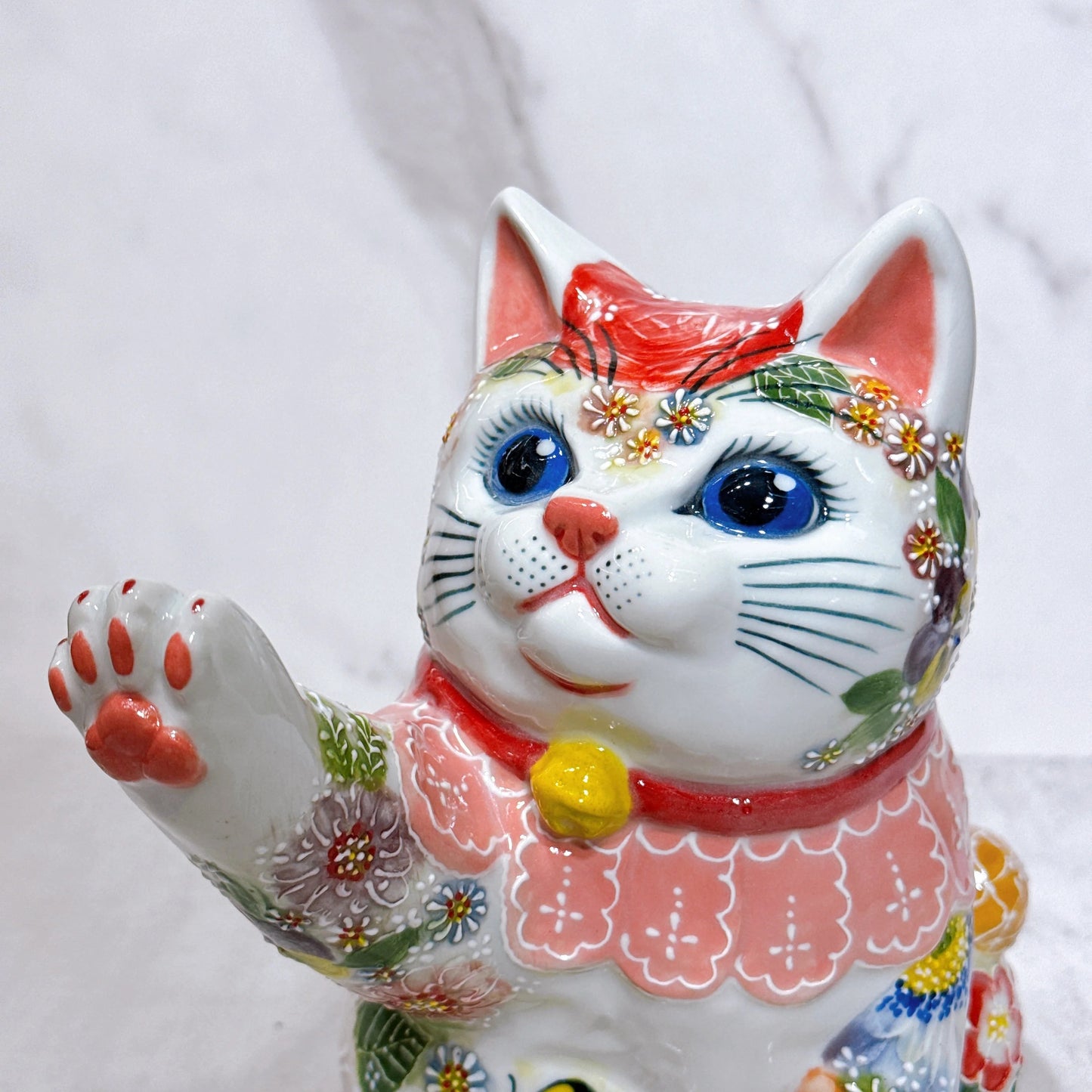 日本九谷燒招財貓 下絵イッチン華盛 さん蝶 6.5號