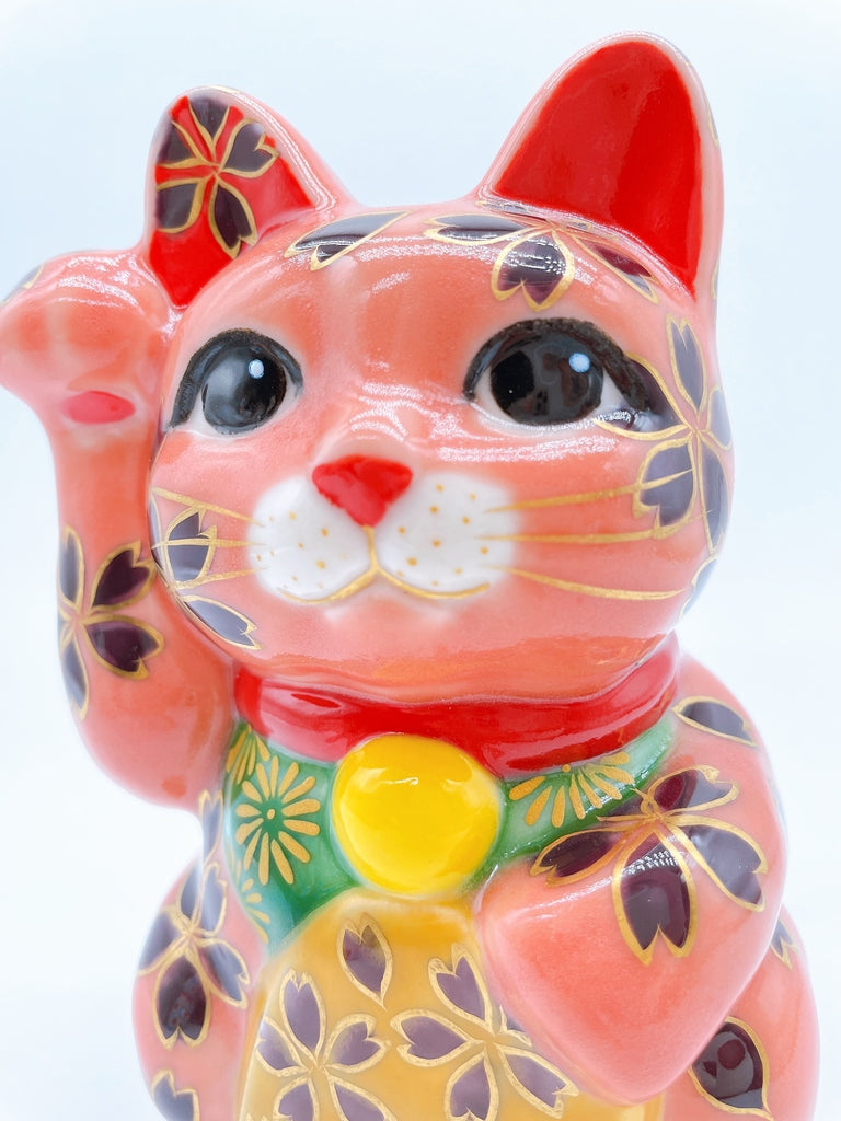 日本清水燒招財貓 豹粉地櫻