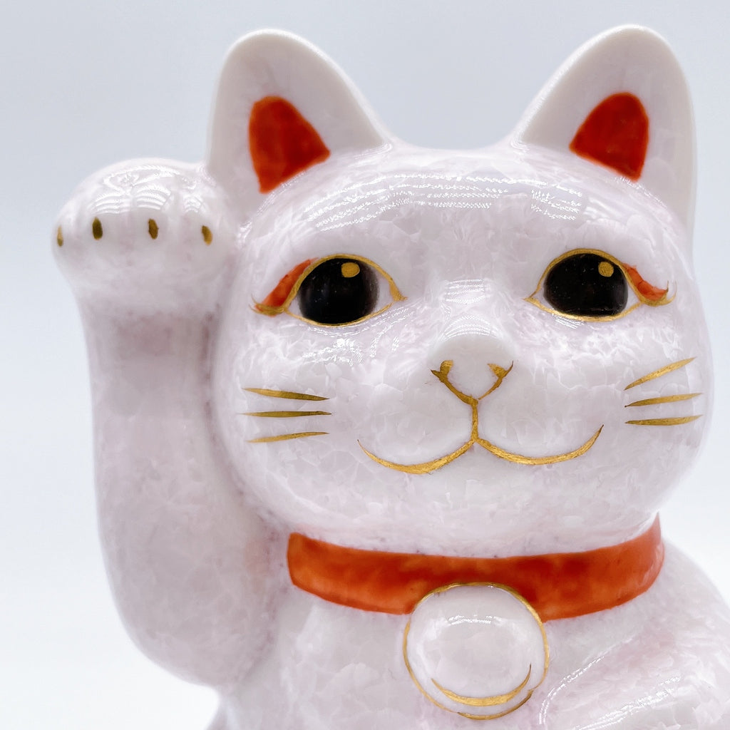 日本清水烧招财猫花结晶招福粉红白