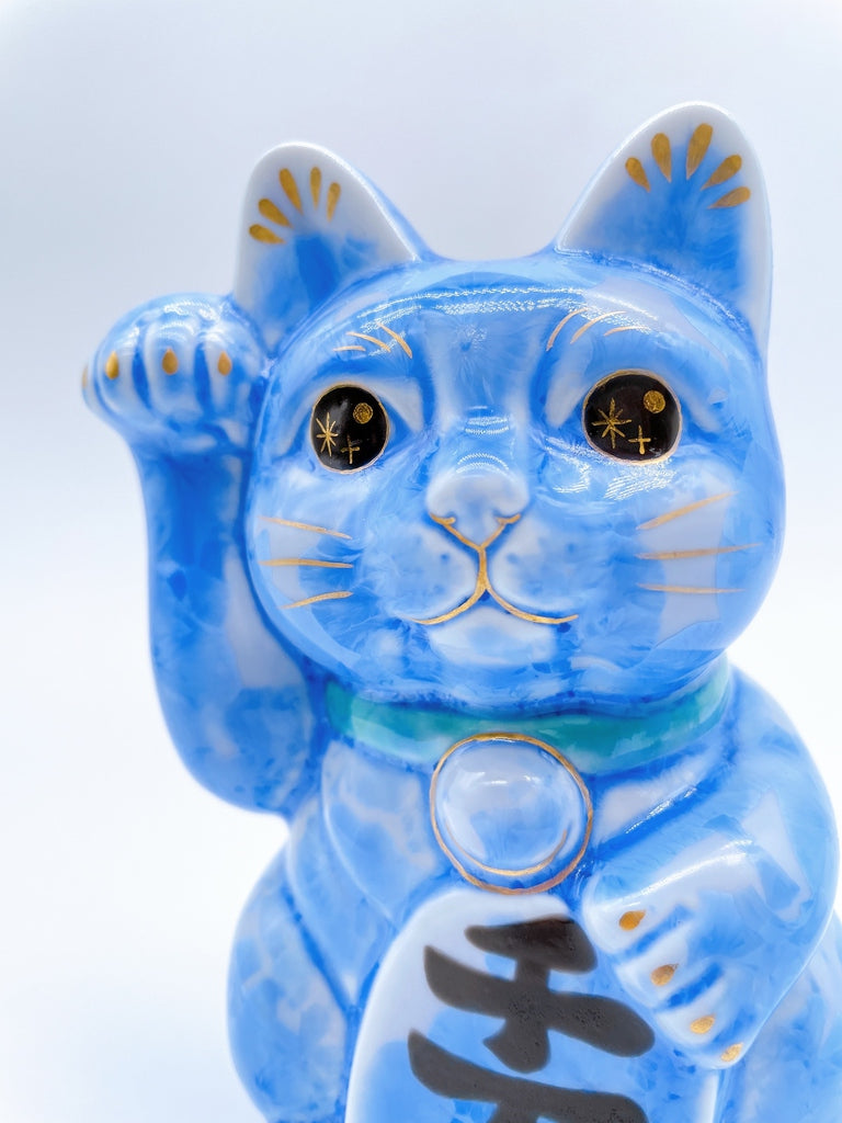 日本清水烧招财猫花结晶青