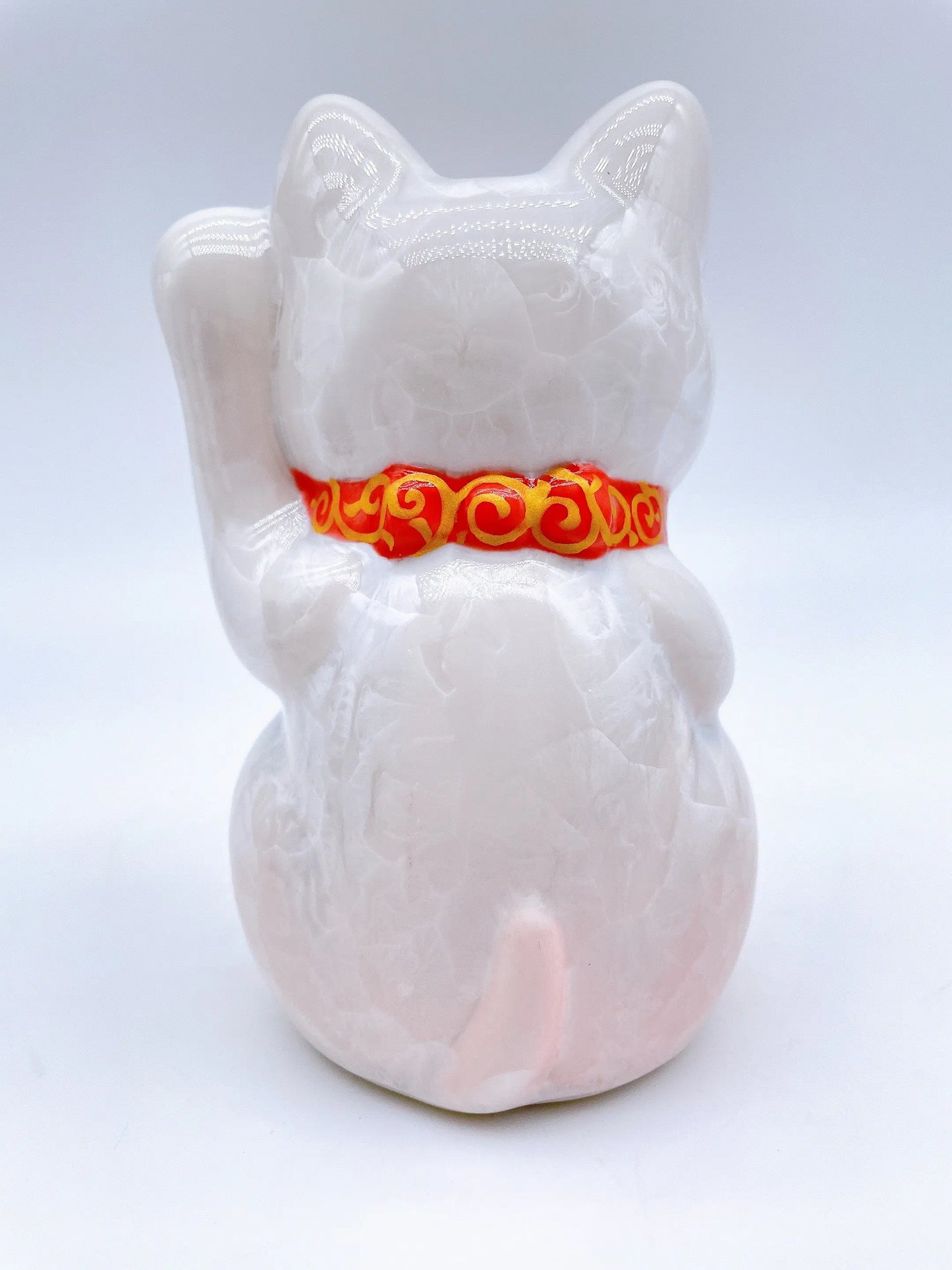日本清水烧招财猫花结晶桃白风水