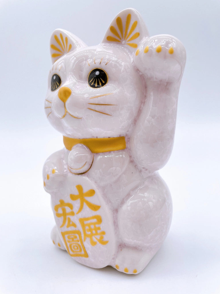 日本清水烧招财猫 花结晶 桃