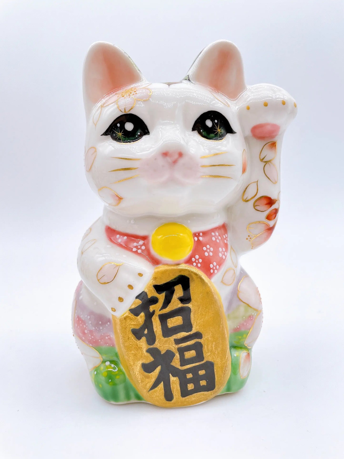 日本清水燒招財貓 色繪 春野 中號