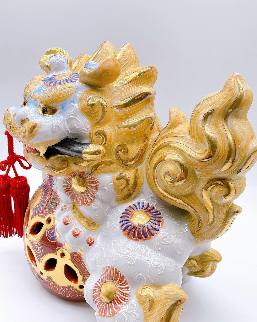日本九谷燒劍獅子 8號 白盛