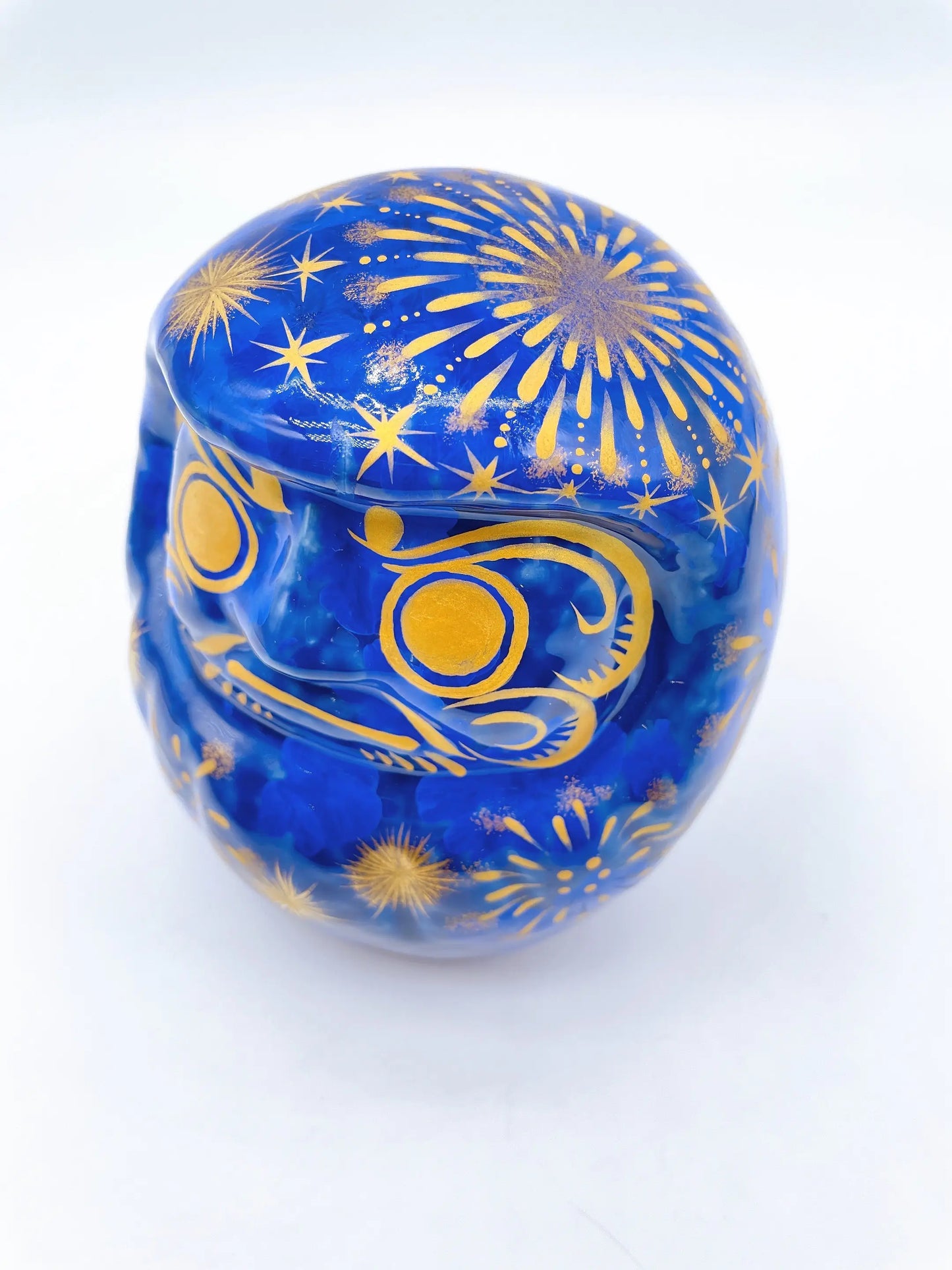 日本清水燒達摩 花結晶 璃璃X金彩 花火 中