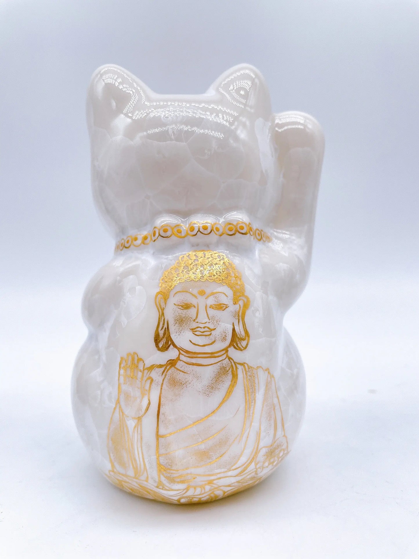 日本清水烧招财猫花结晶佛猫