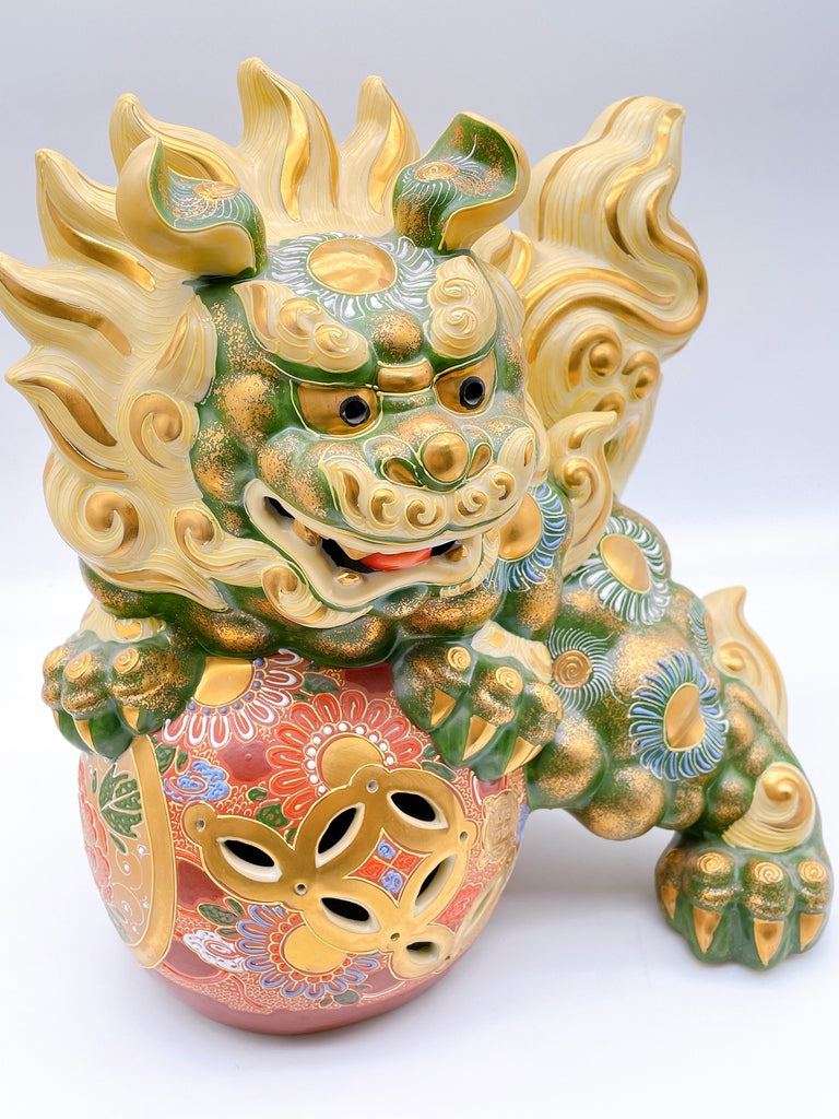 日本九谷燒劍獅子 10號 綠彩