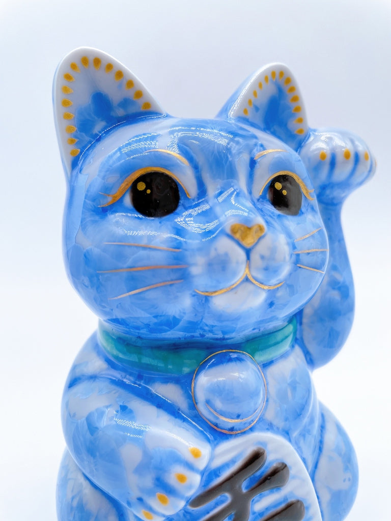 日本清水烧招财猫花结晶青