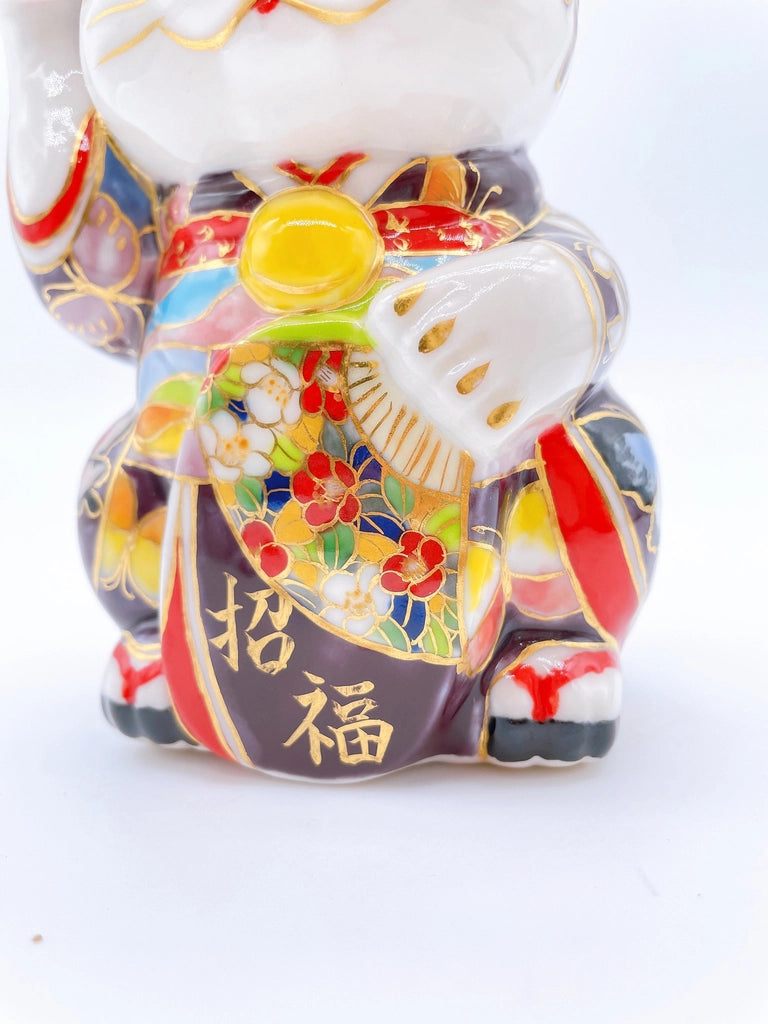 Japanese Kiyomizu-yaki lucky cat enamel painting Maiko Butterfly