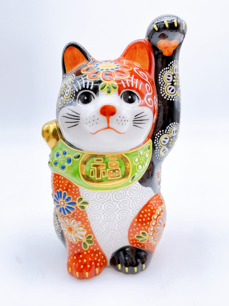 Japanese Kutani-yaki lucky cat (red and black)