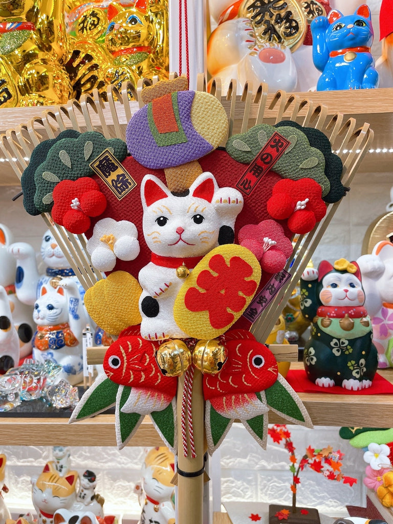 日本吉祥鯉魚繡花招財貓門松
