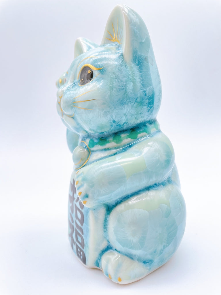 日本清水烧招财猫花结晶绿