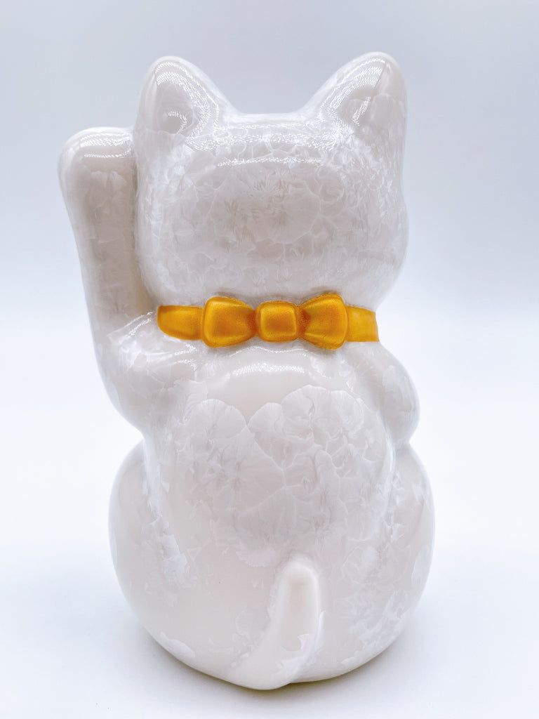日本清水烧招财猫花结晶白