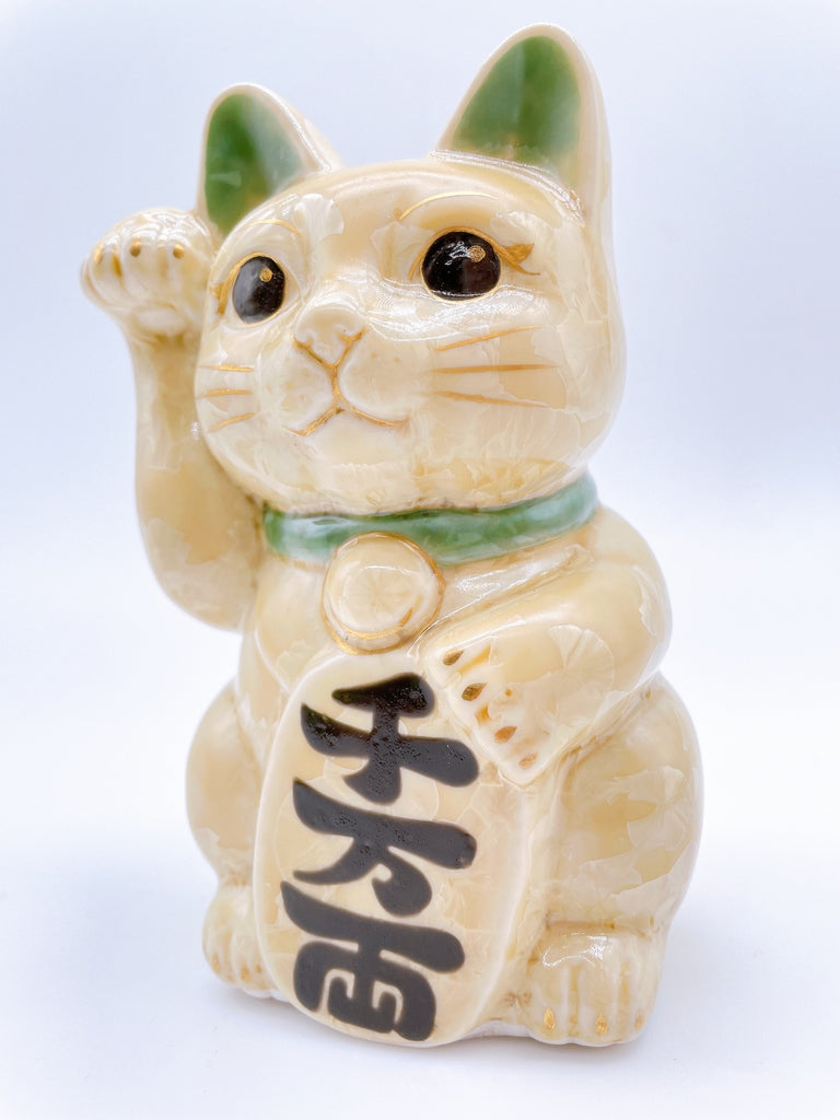 日本清水烧招财猫花结晶金花