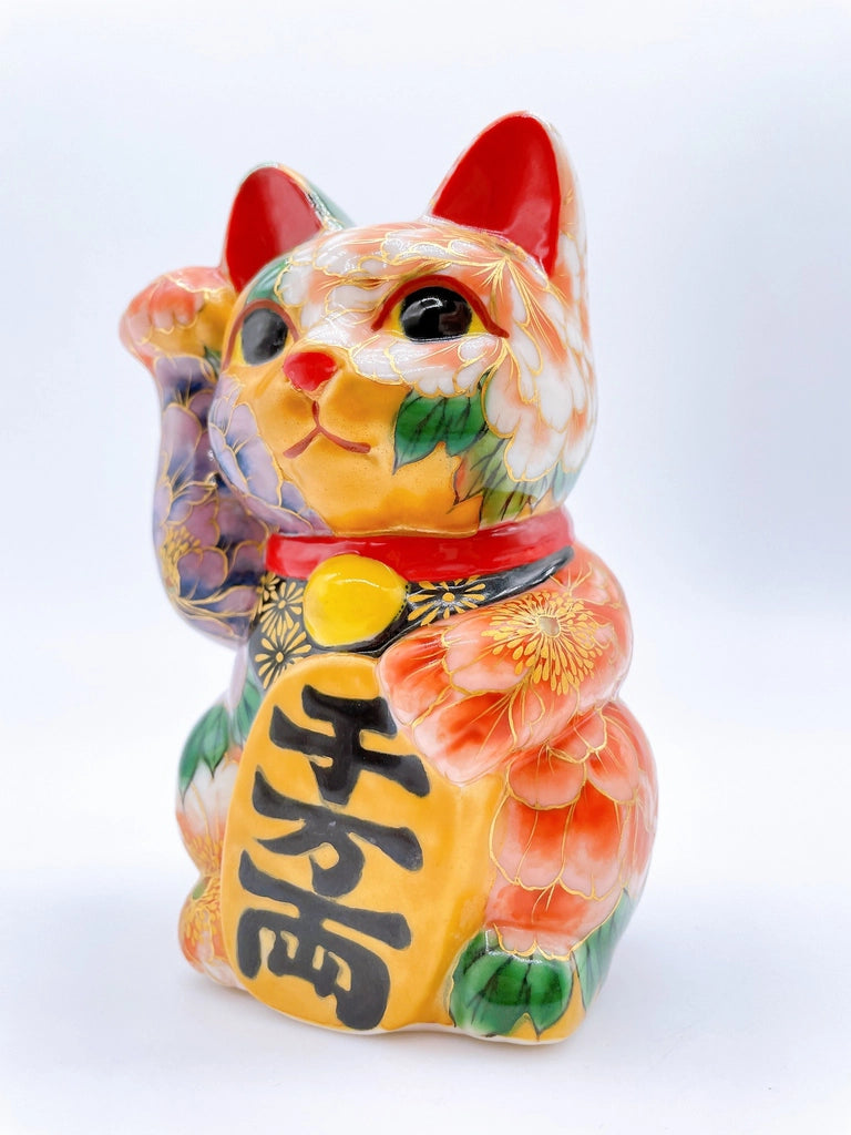 日本清水燒招財貓 金地 牡丹