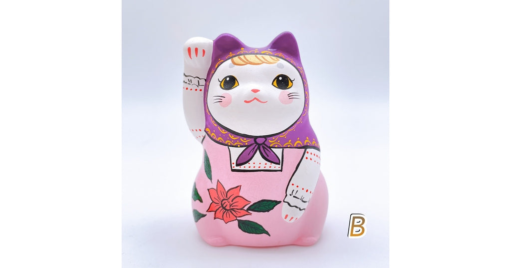 日本谷中堂彩色招財貓 拇拇花 大號