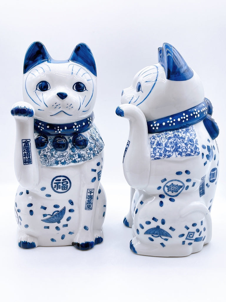 日本瀬戸焼染付招财猫大号