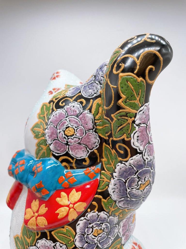 日本九谷燒招財貓 花碟華麗
