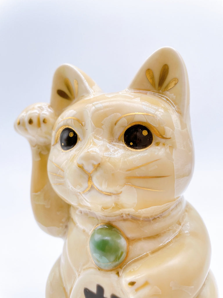 日本清水烧招财猫花结晶金花