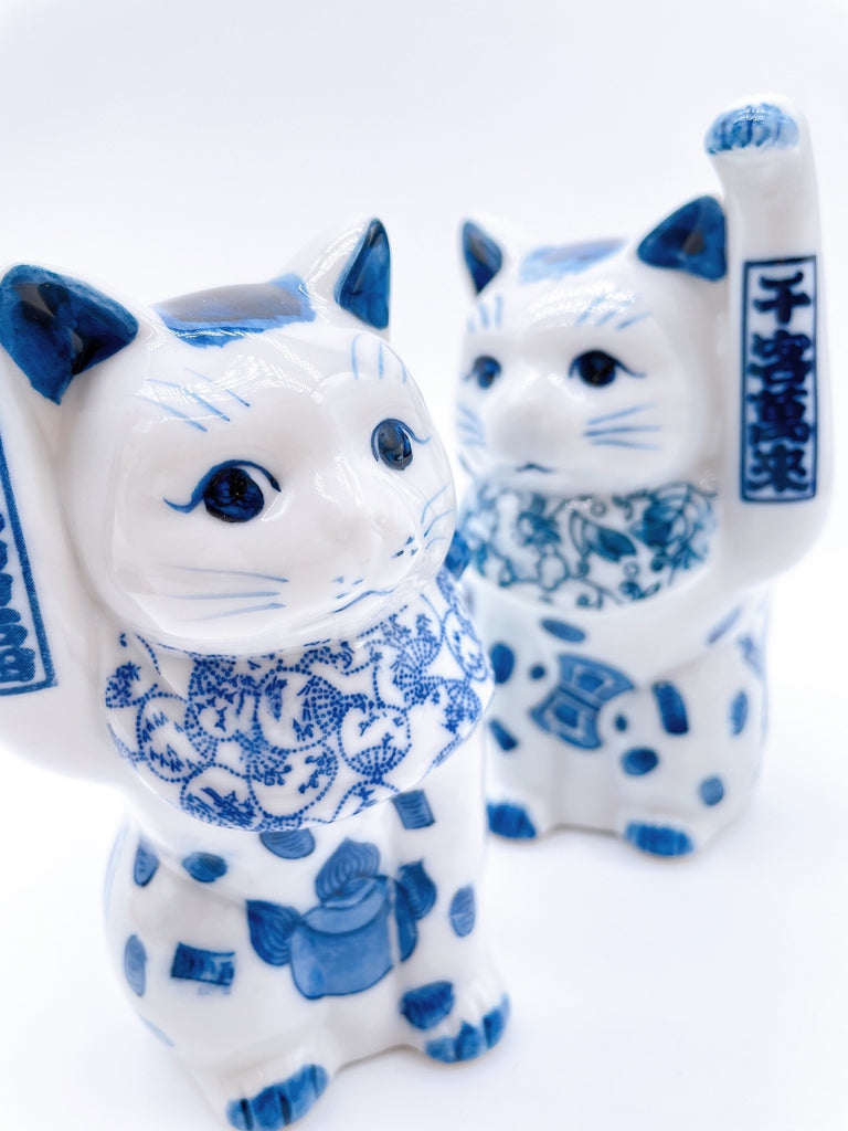 日本瀬戸焼染付招财猫小号