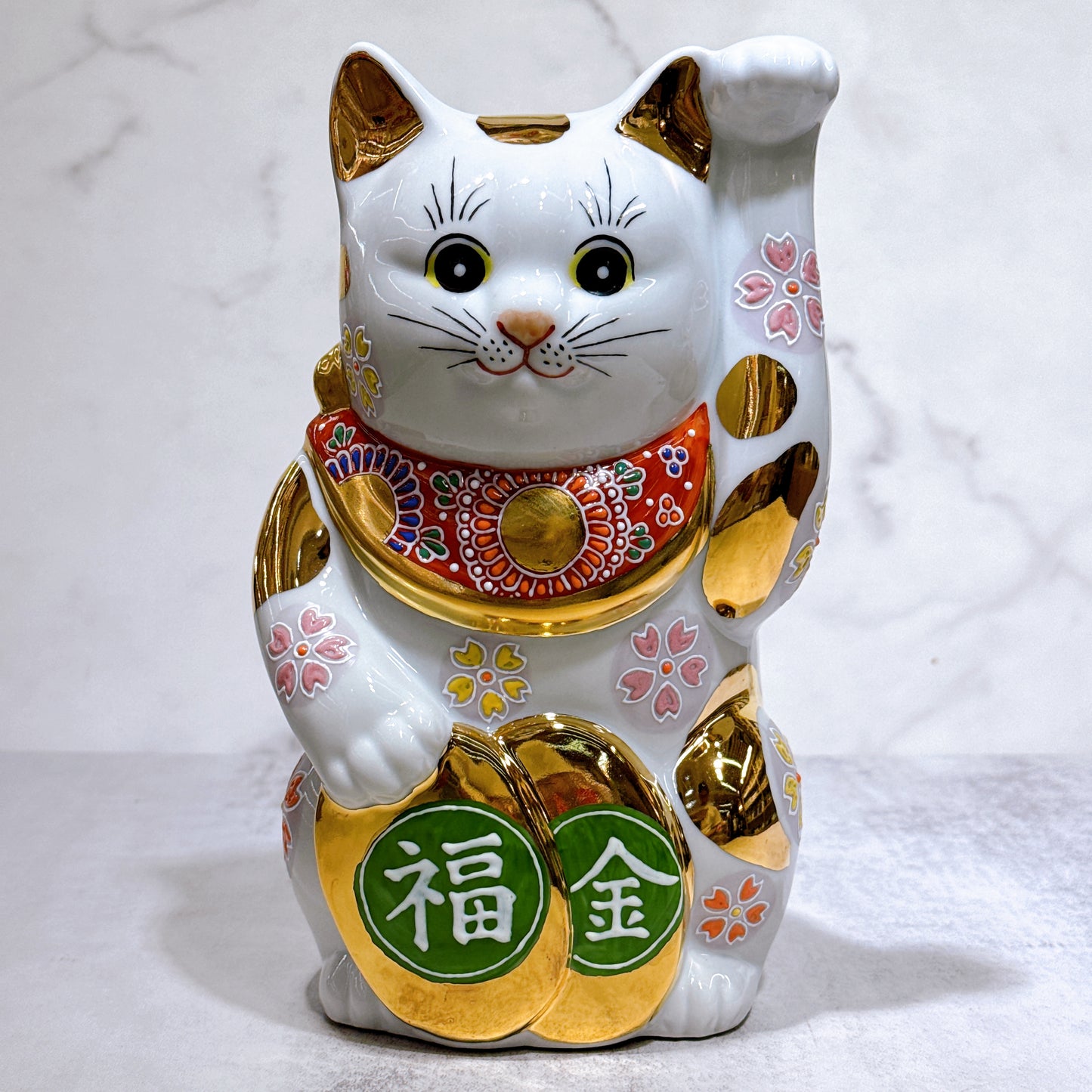 日本九谷燒招財貓 金櫻盛 7號