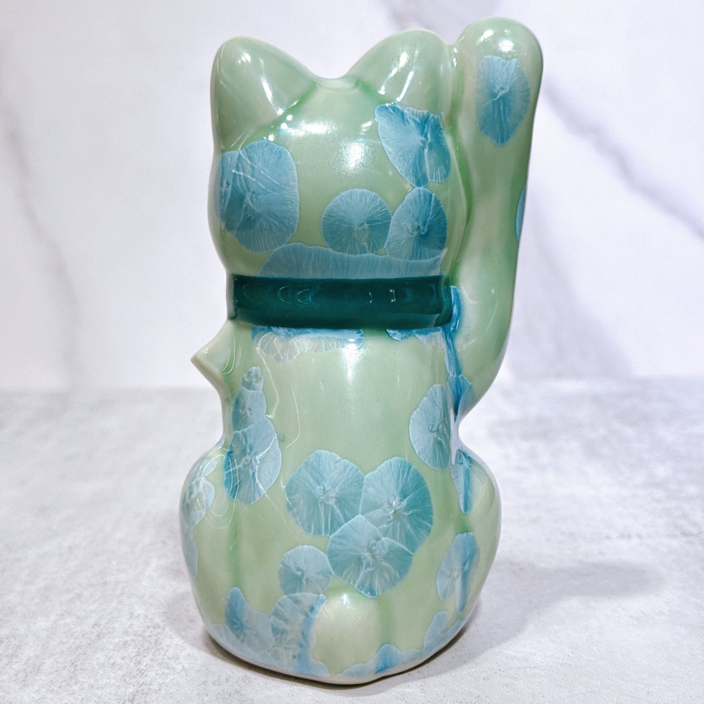 日本清水燒招財貓 花結晶 綠