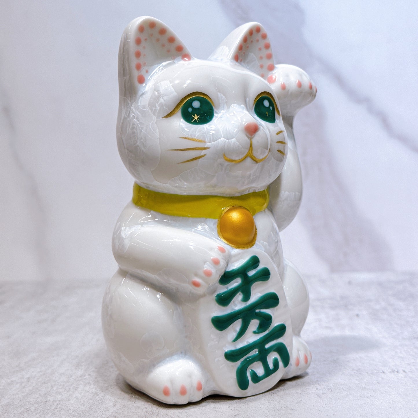 日本清水燒招財貓 花結晶 白 千万両 左