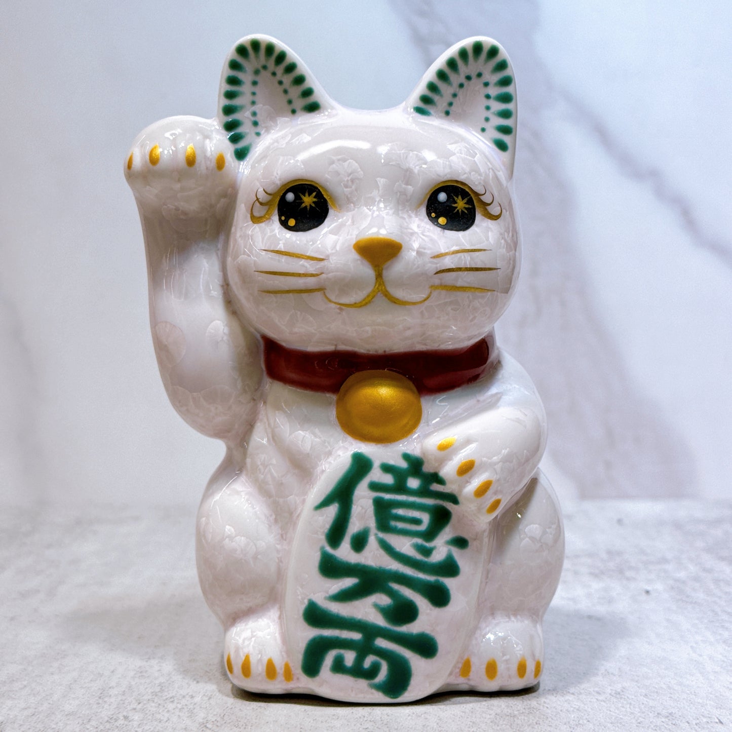 日本清水燒招財貓 花結晶 桃 億万両 右