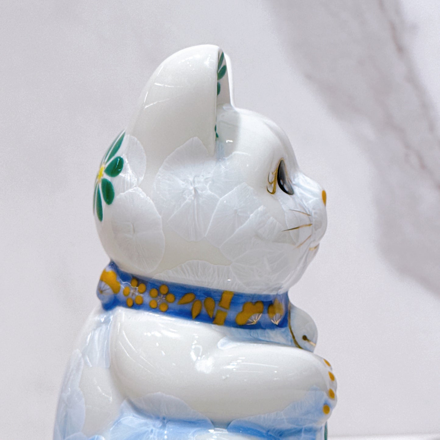 日本清水烧招财猫花结晶青白体花千万両左