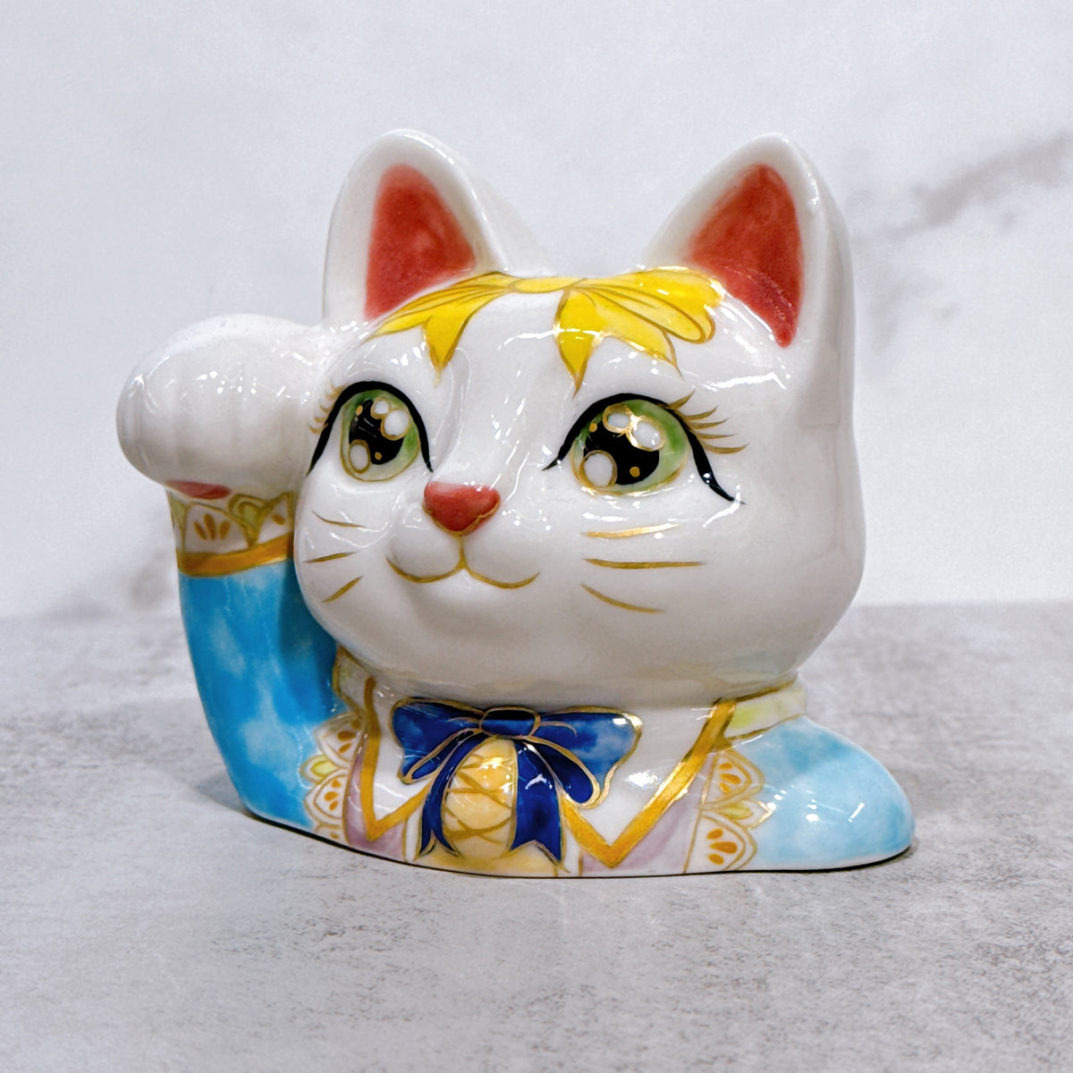 日本清水燒招財貓 貓半身 色繪 郡