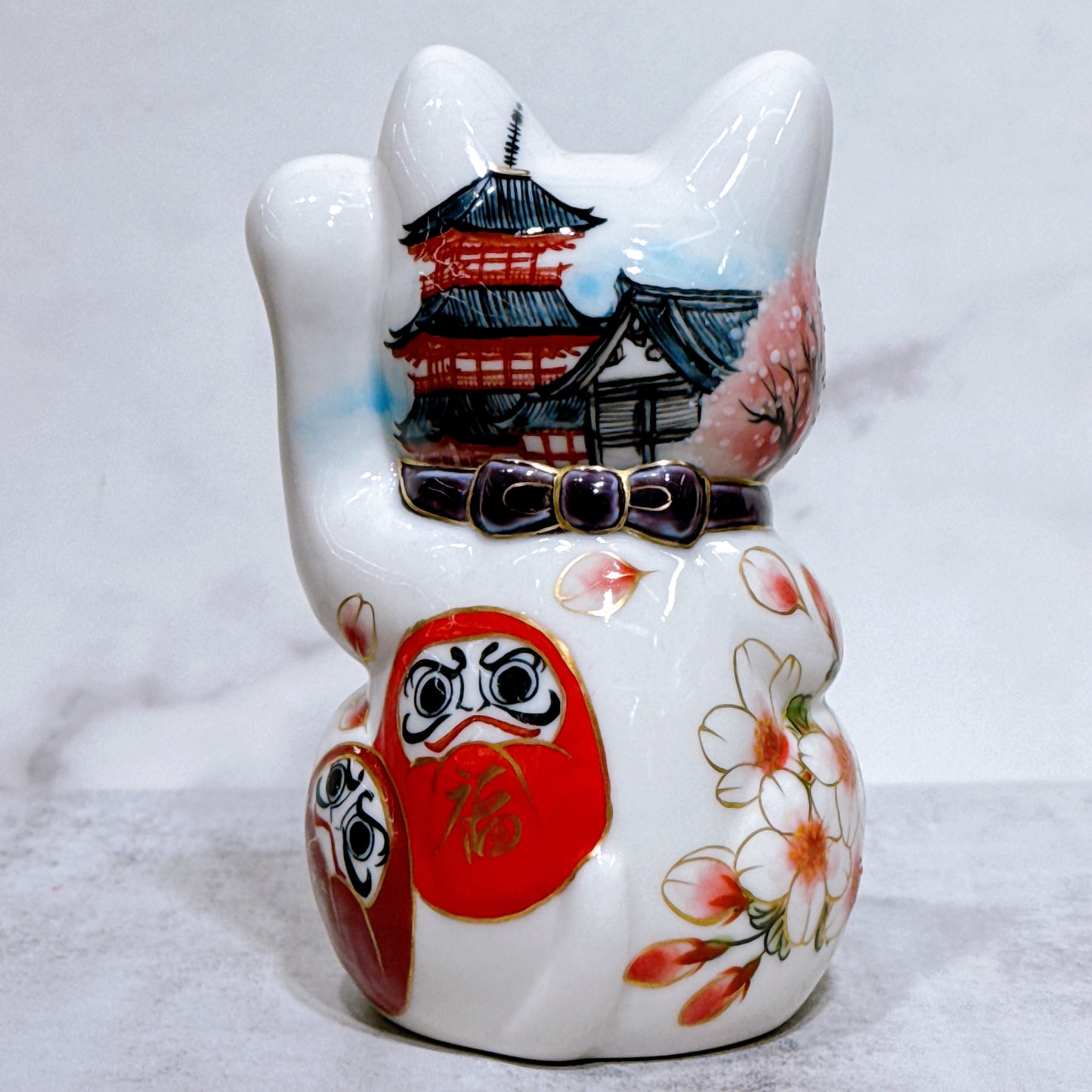 日本清水燒招財貓 色繪 広隆寺 達摩