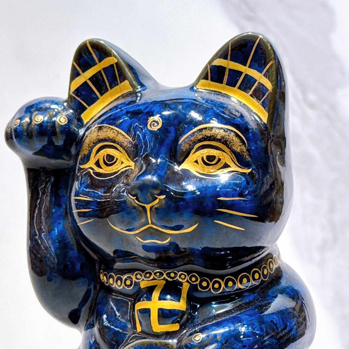 日本清水烧招财猫青墨佛猫