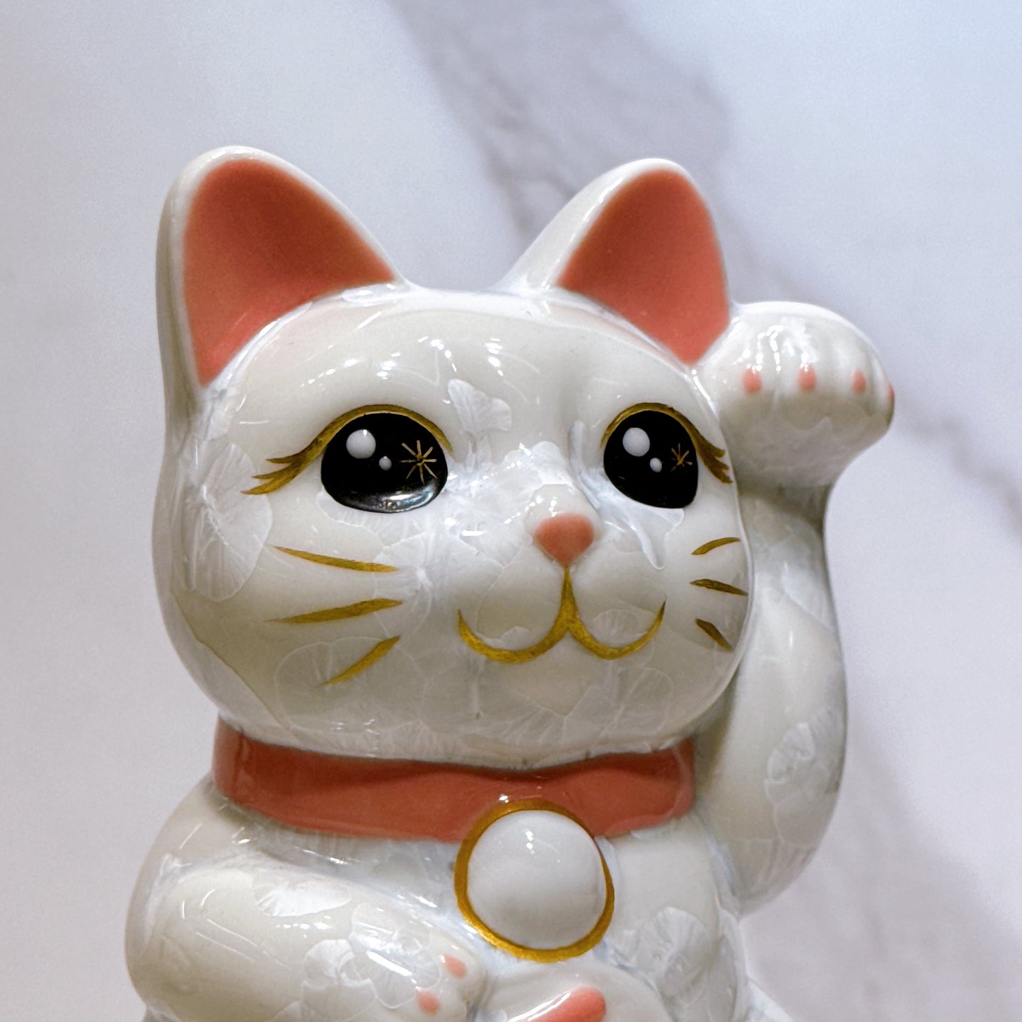 日本清水烧招财猫 花结晶 白 千万两 右
