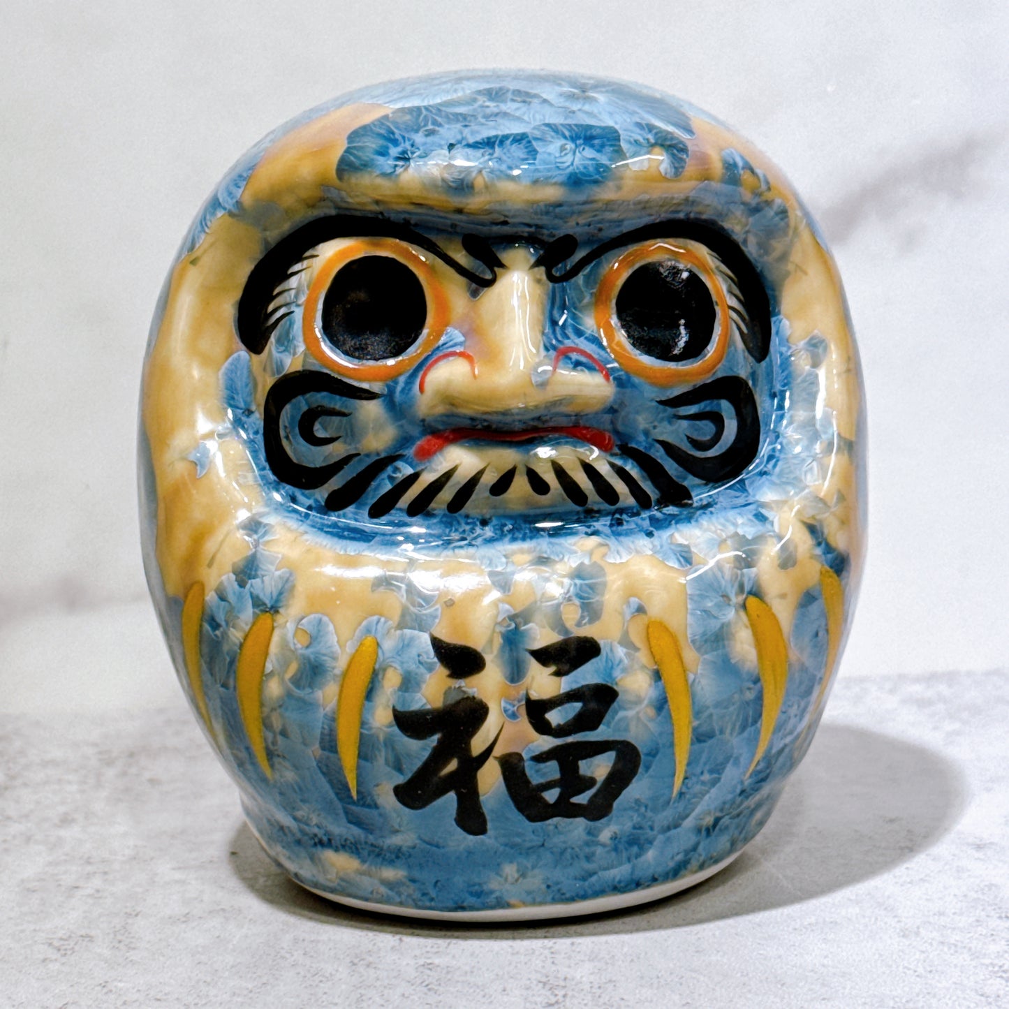 日本清水燒達摩 花結晶 灰青 樣 小號