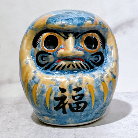 日本清水燒達摩 花結晶 灰青 樣 小號