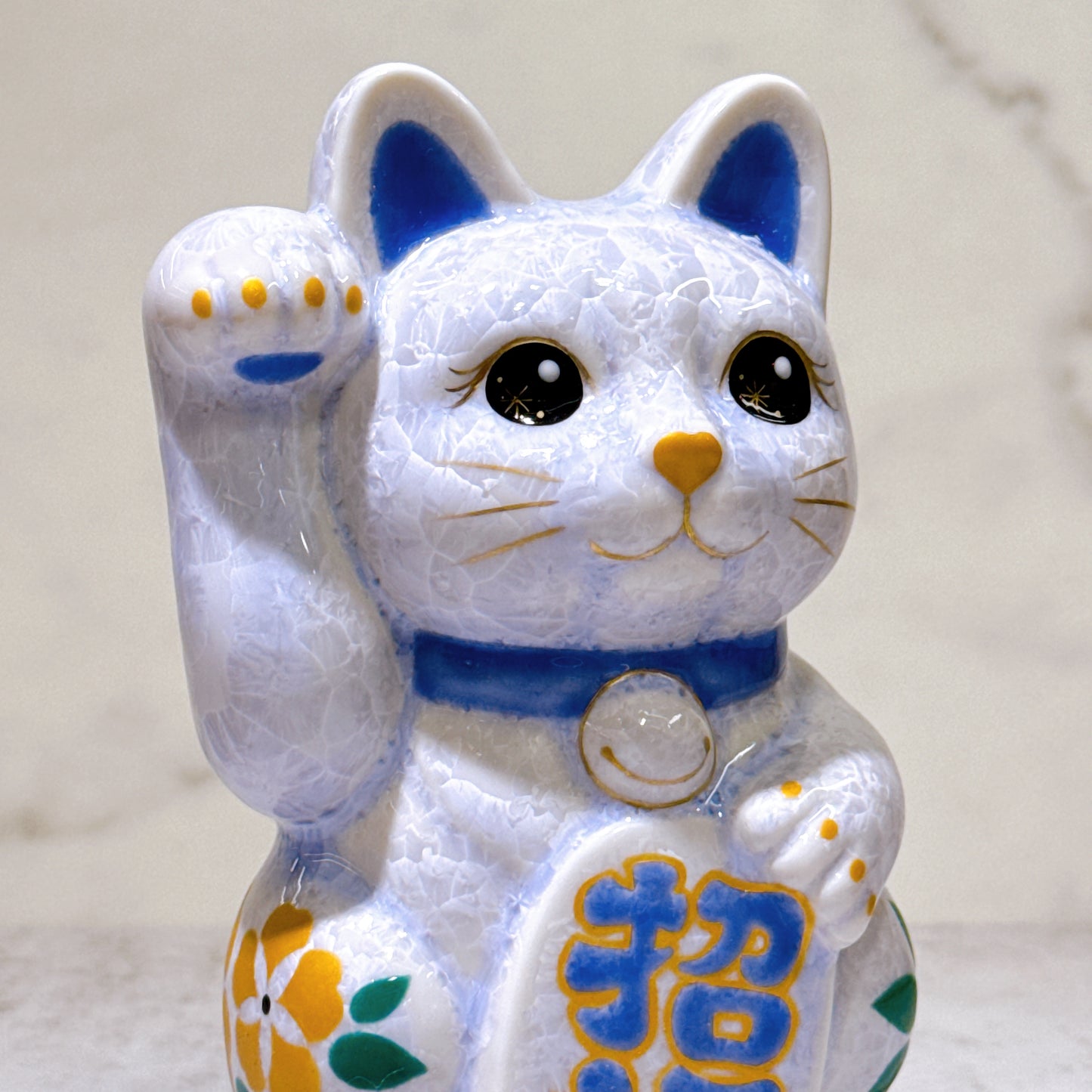 日本清水燒招財貓 花結晶 藤 体花 招福 右