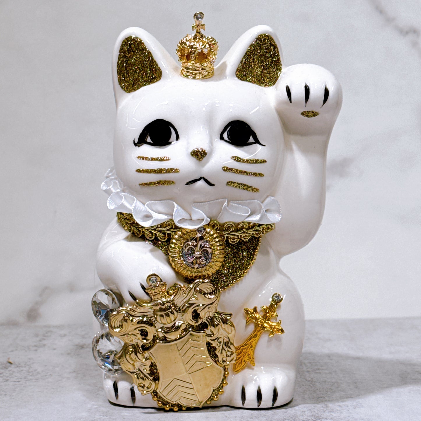 日本花見招財貓 金冠皇爵 5號 白