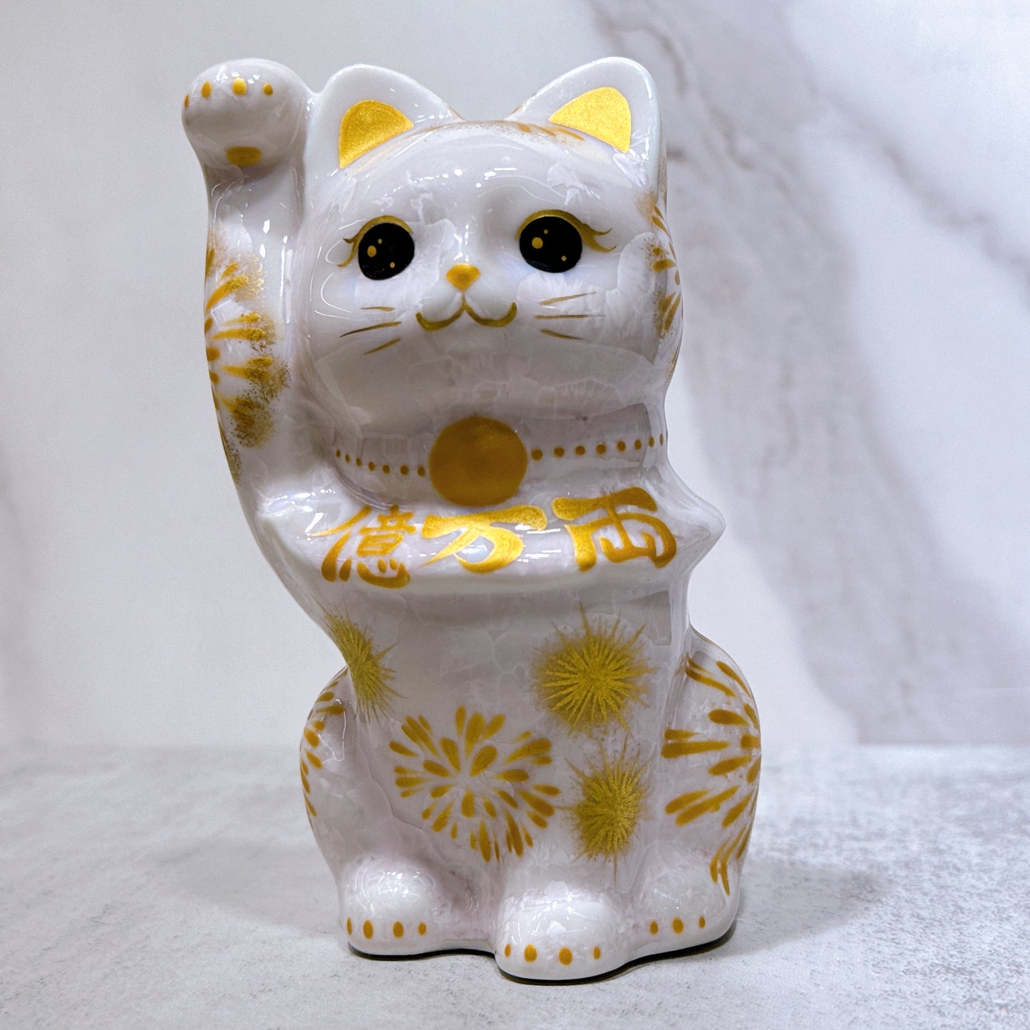 日本清水燒招財貓 花結晶 桃 花火 億万両