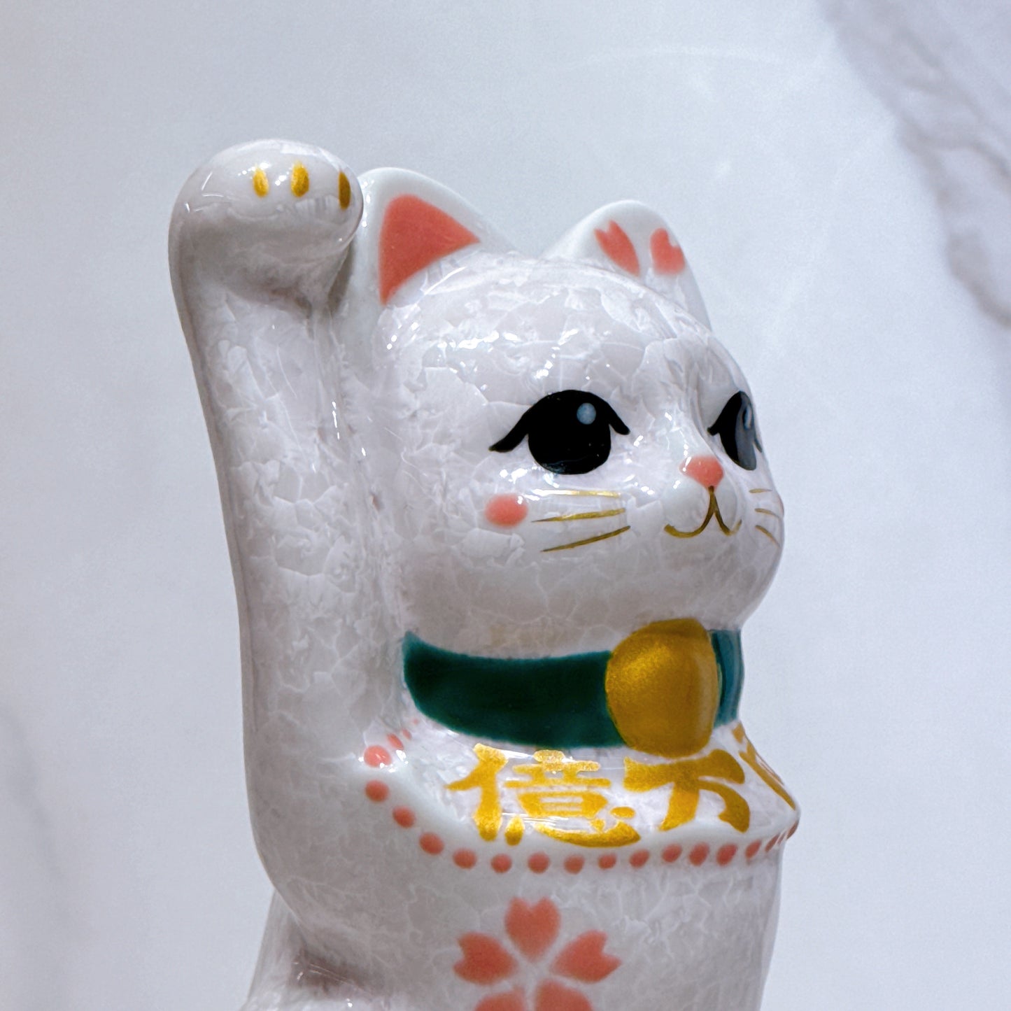 日本清水燒招財貓 花結晶 桃 億万両