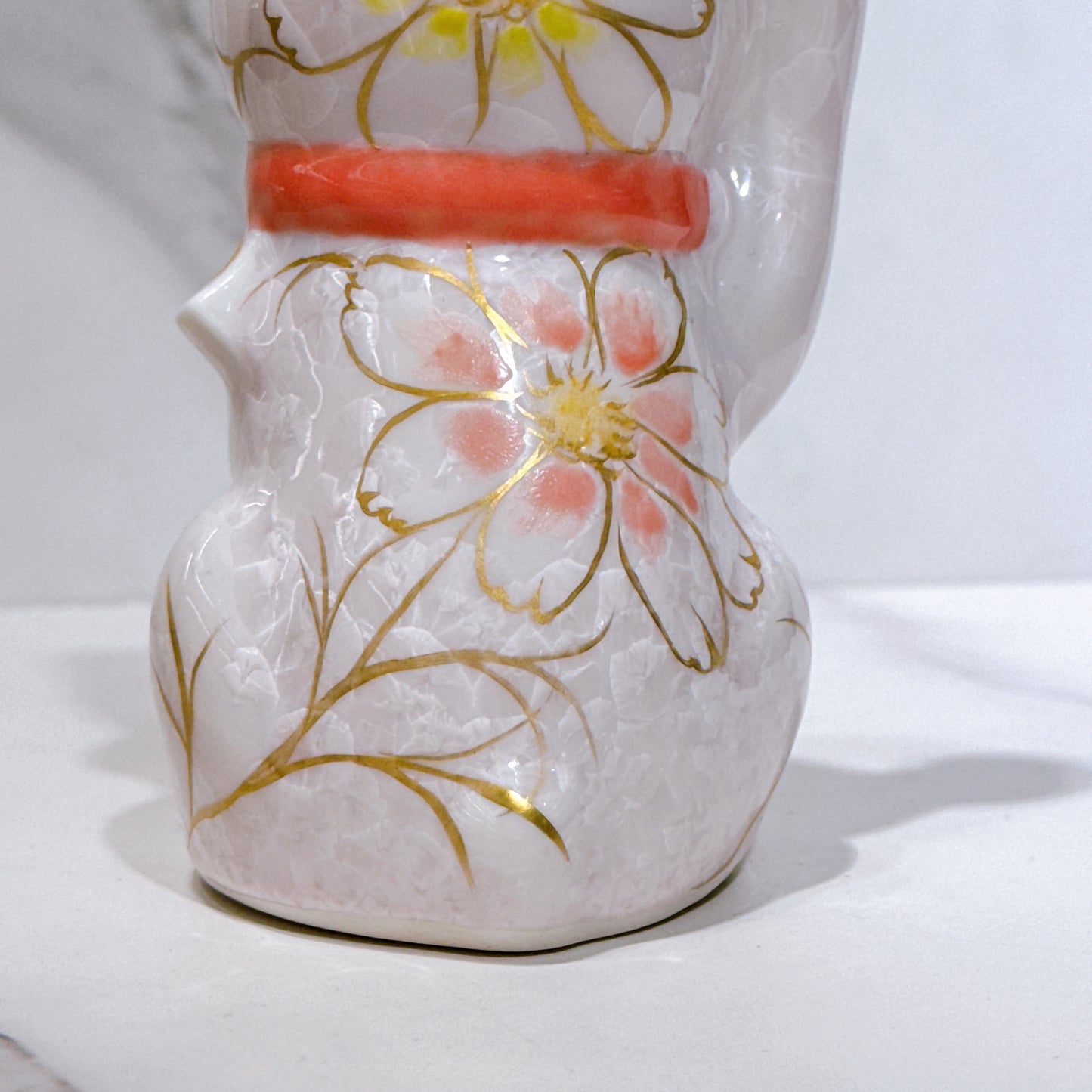 日本清水燒招財貓 花結晶 桃 体花
