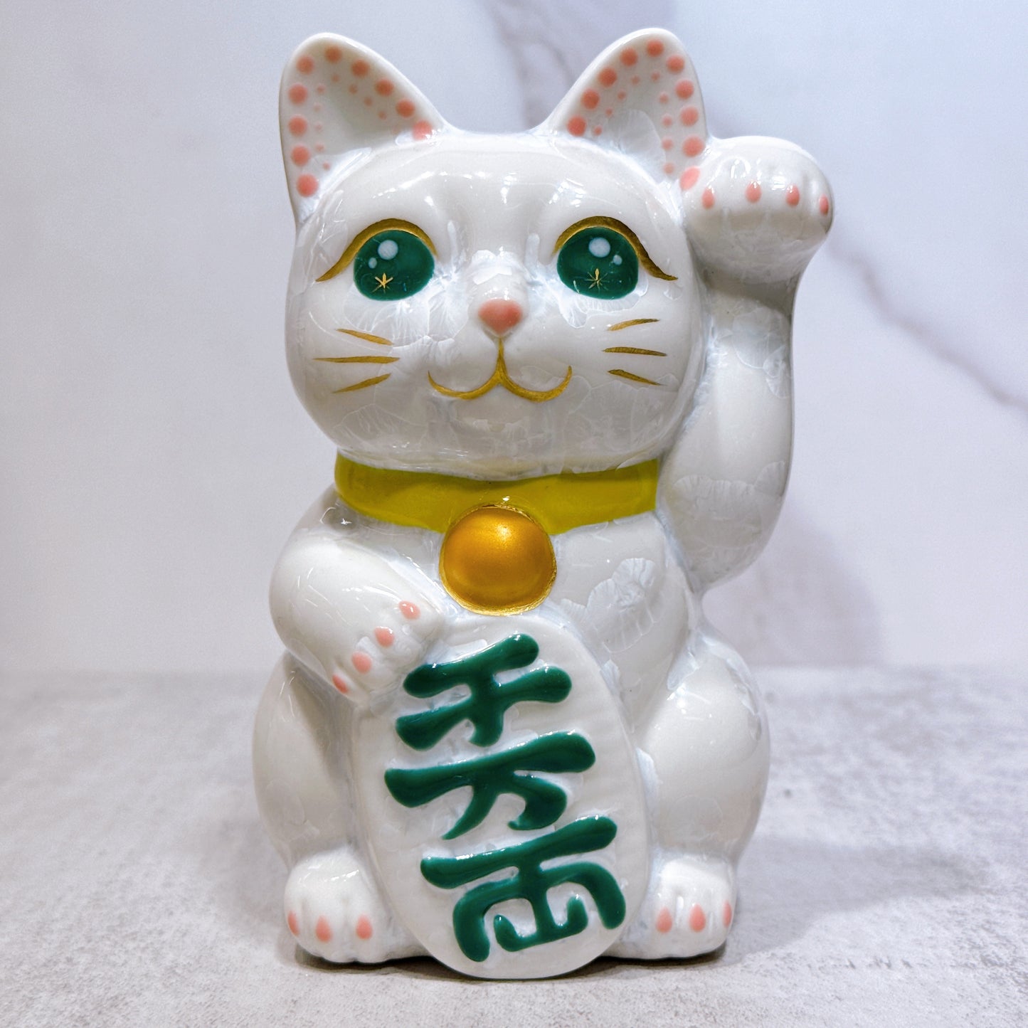 日本清水燒招財貓 花結晶 白 千万両 左