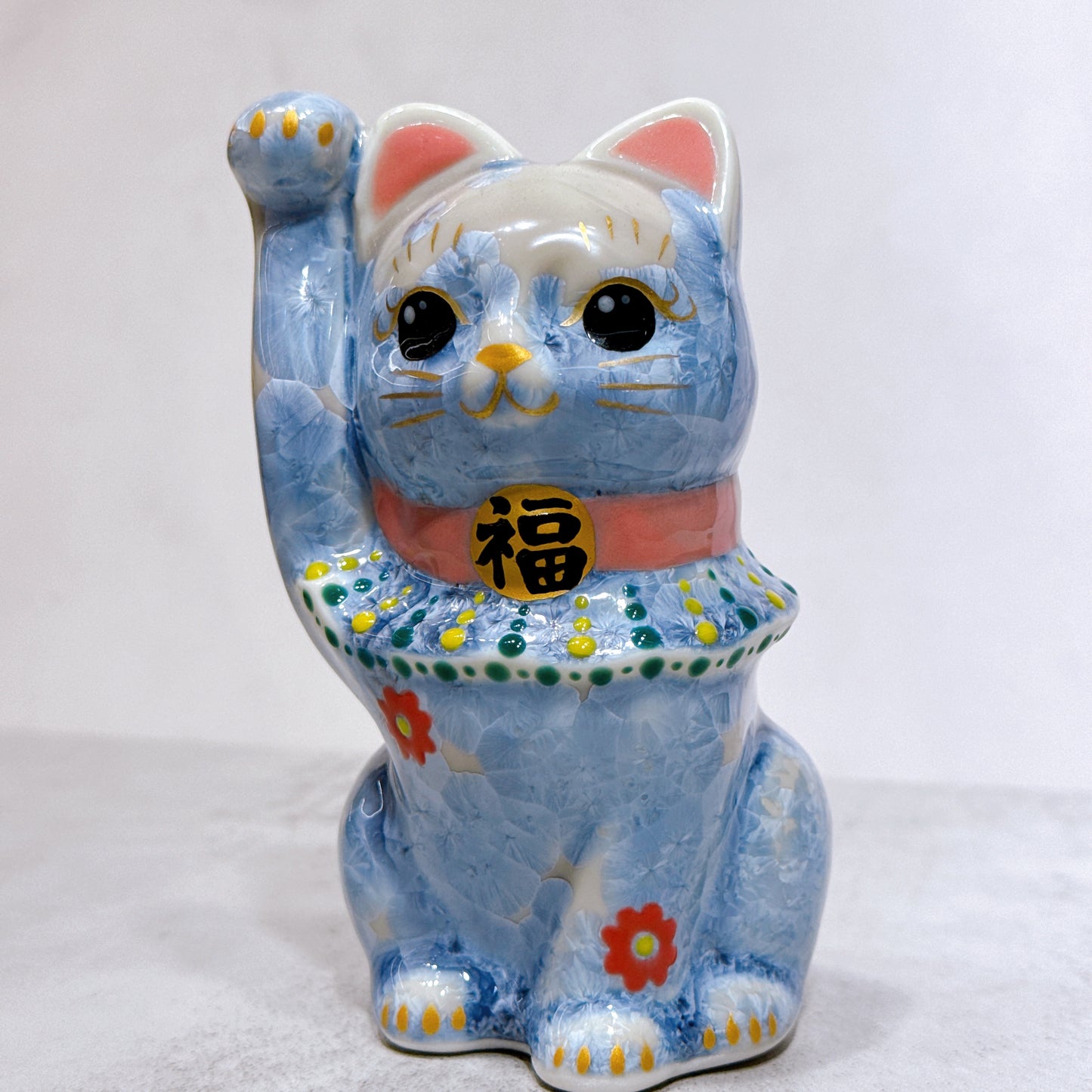 日本清水燒招財貓 花結晶 銀藤 千万両