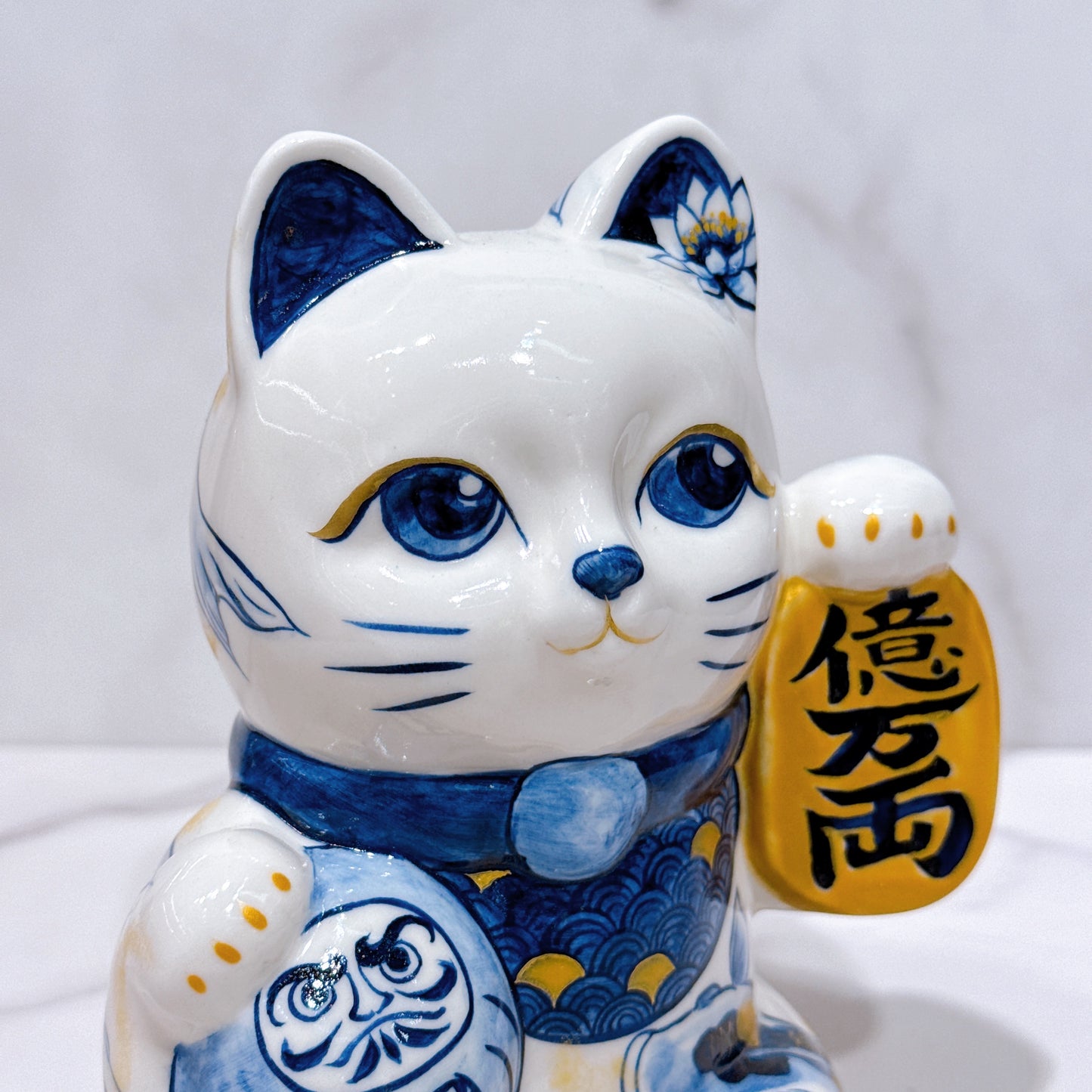 日本清水燒招財貓 達摩 染付 鯉