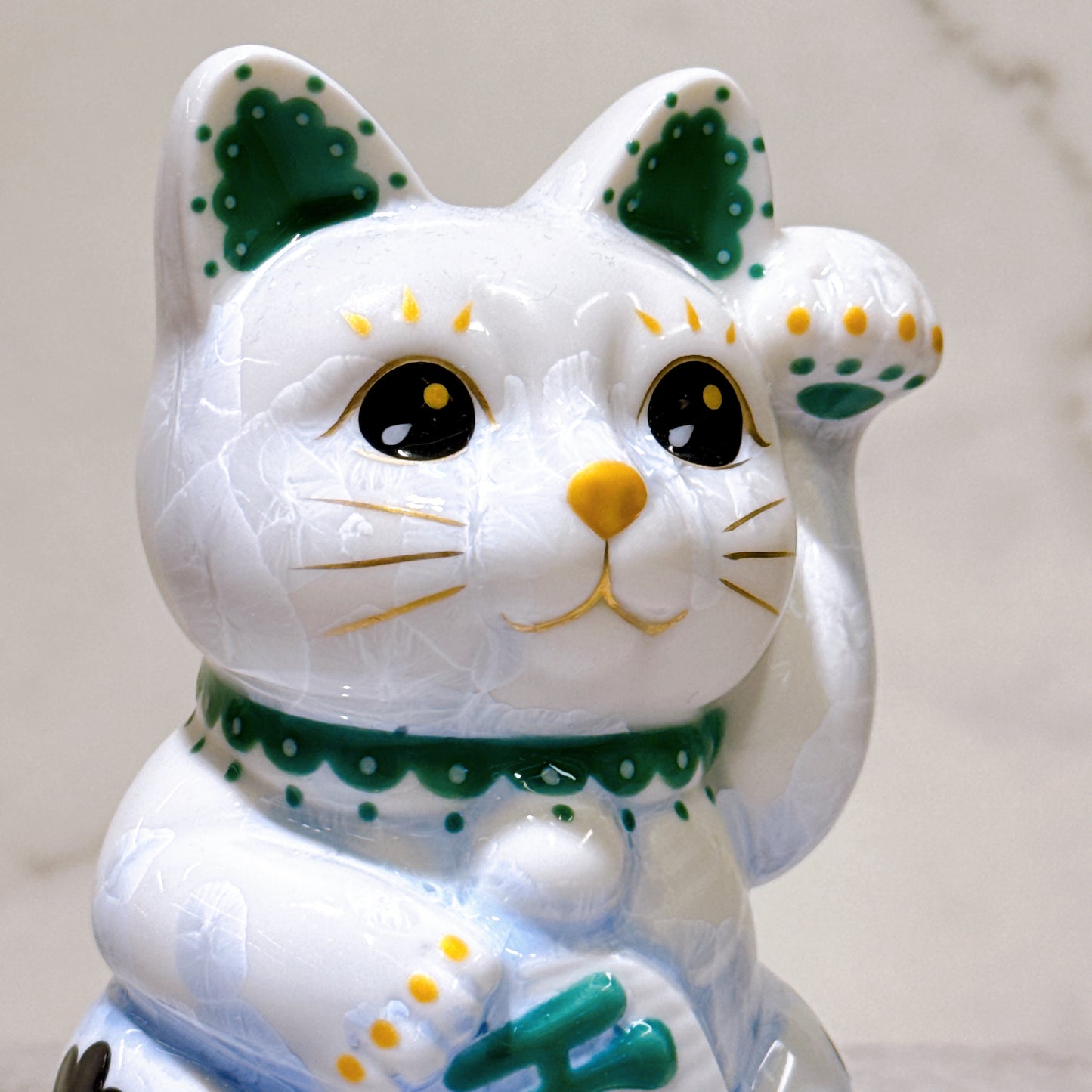 日本清水燒招財貓 花結晶 青白 千萬両 体花 左