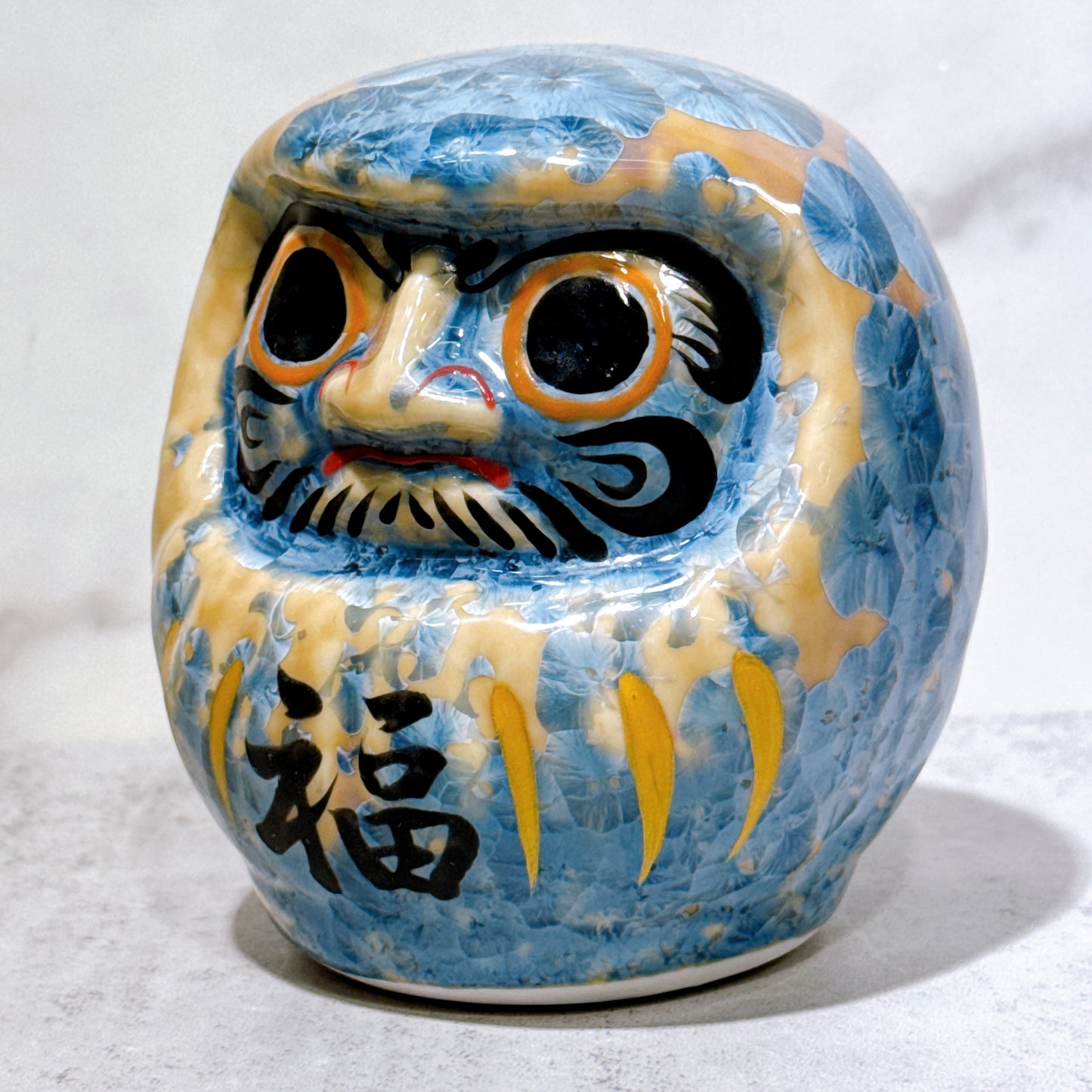 日本清水燒達摩 花結晶 灰青 樣 小號