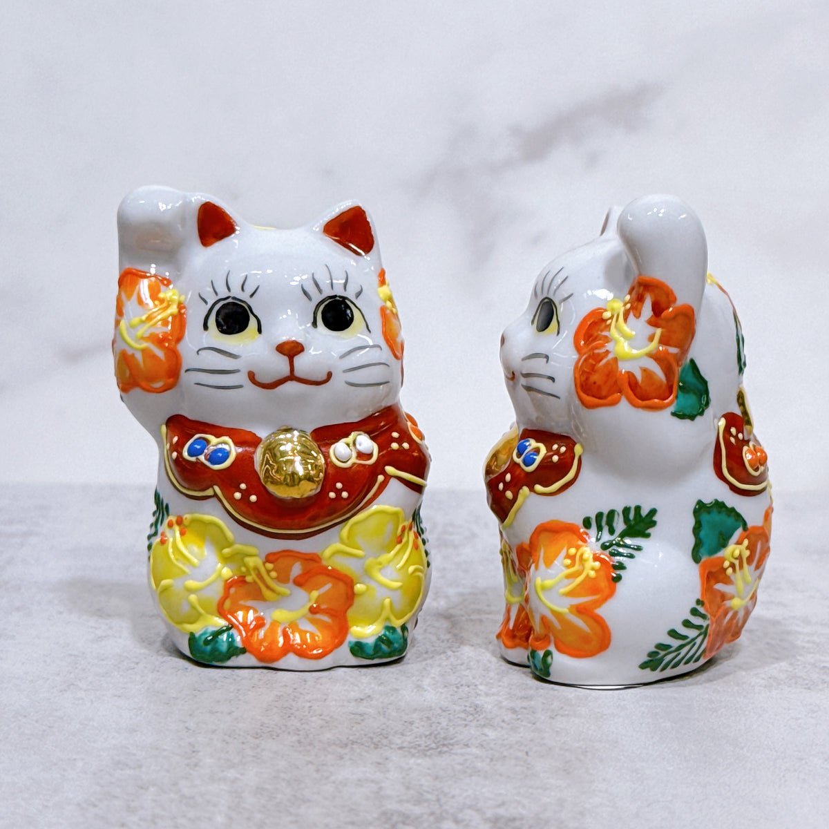 日本九谷燒招財貓 大紅花 2號