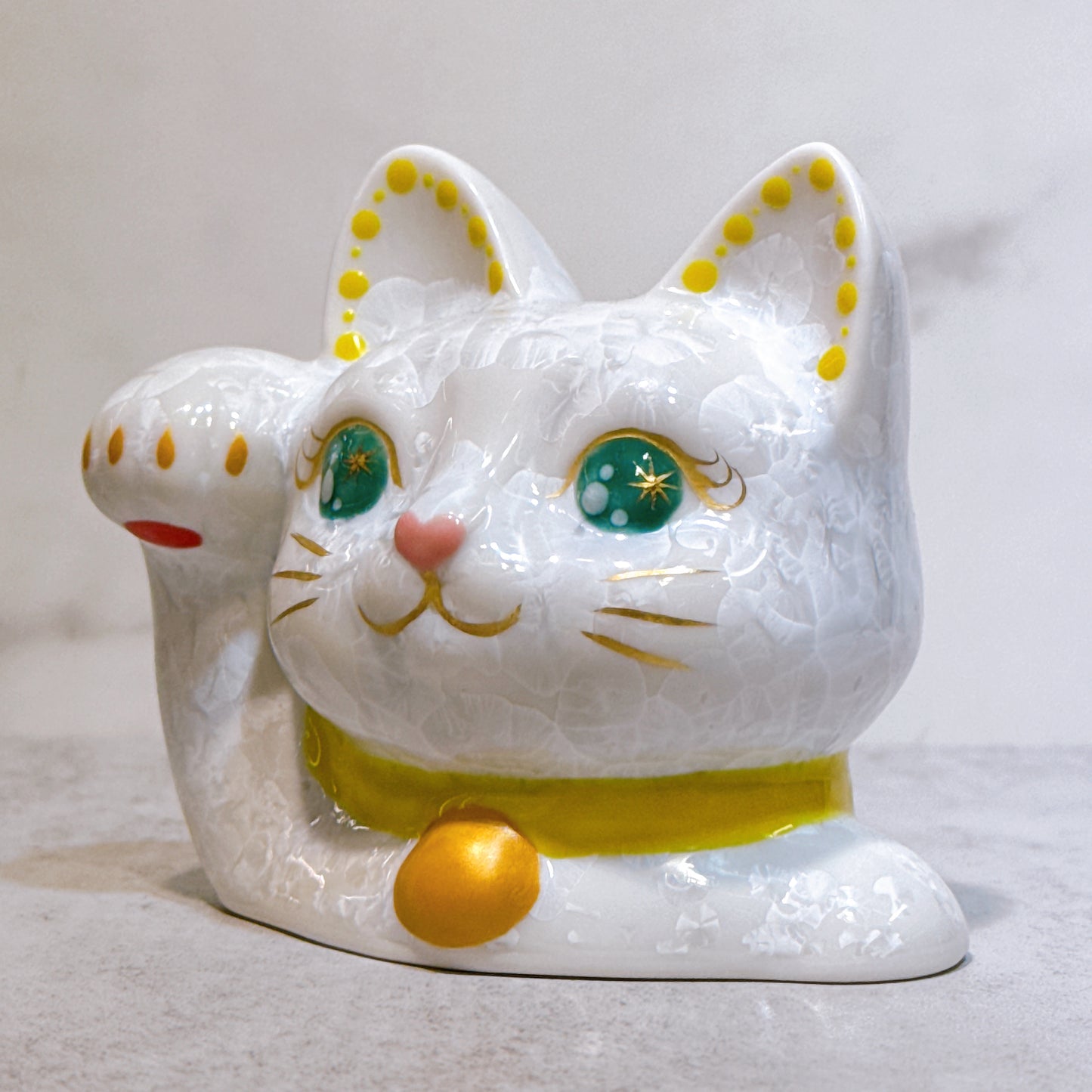 日本清水燒招財貓 貓半身 花結晶 白